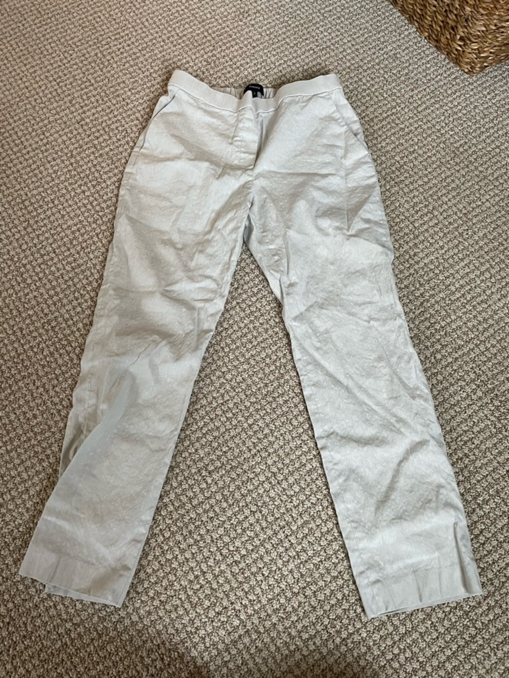Theory - Stone Chino Linen Elastic Waist Trousers